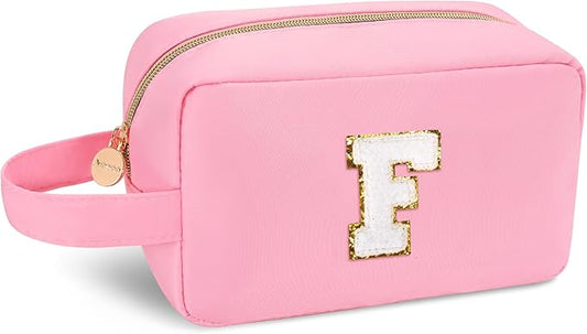 Aveniee Gifts for Friends,Personalized Best Friend Birthday Gifts for Her,Sister Gifts,Monogrammed Cute Makeup Bag,Cosmetic Toiletry Pouch,Makeup Brush Bag-Pink F