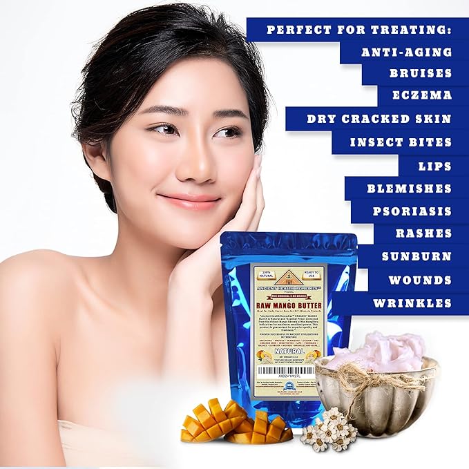 ANCIENT HEALTH REMEDIES Organic Unrefined Raw MANGO BUTTER JAR/BLOCKS Bulk, Light Mango Aroma, Non-Greasy Base for Beauty, Skin Moisturizing, DIY Base for Body Butter & Hand Creams (8OZ)