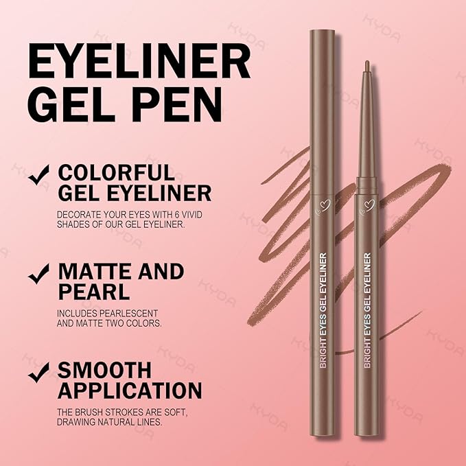 KYDA 2 Pcs Light Brown Gel Eyeliner, Super Soft and Smooth Glide Eyeliner Pencil, High Pigment Buildable Formula, Waterproof