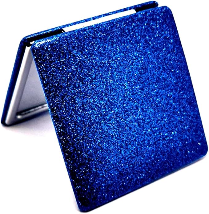 Blue Compact Makeup Mirror for Men and Women, 1x/2x Magnifying Foldable Cosmetic Mirror, Portable Double-Sided Travel Mirror for Beauty, Elegant Vanity Mirror for Pocket Purse Clutch