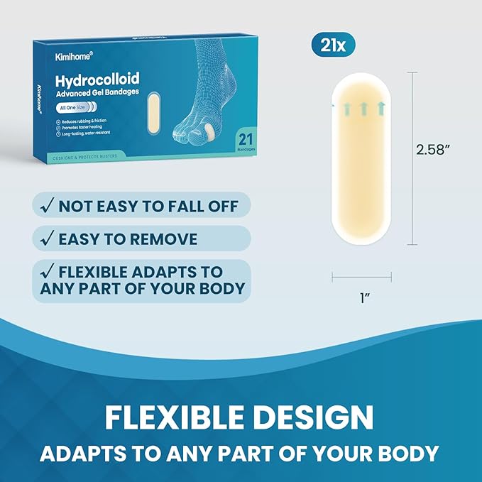 Gel Blister Bandages - 21 PCS Hydrocolloid Bandages for Feet, Companion for Insoles & Shoe Inserts Water-Resistant Adhesive Cushions for Heel, Toes & Foot. Blister Prevention & Recovery (Spot Pack)