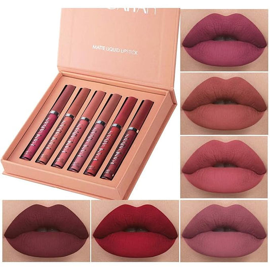 BONNIE CHOICE 6Pcs Nude Matte Liquid Lipstick Set, Waterproof Long Lasting Non-Stick Cup Nude Lipstick 24 Hour Not Fade Matte Lipstick Professional Lip Gloss Makeup Gifts for Women (Set A)