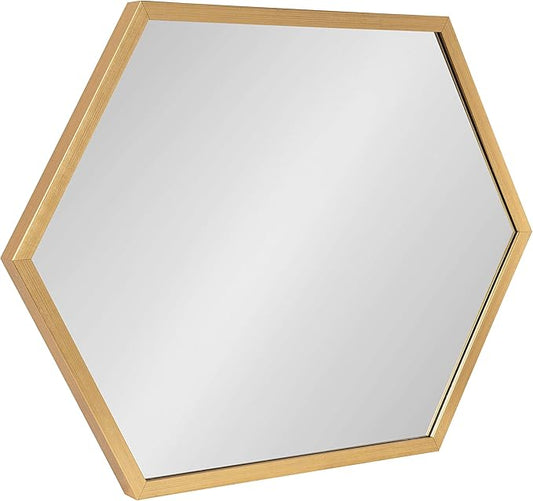 Kate and Laurel Laverty Glam Framed Framed Hexagon Mirror, 22 x 31, Gold, Modern Geometric Wall Decor