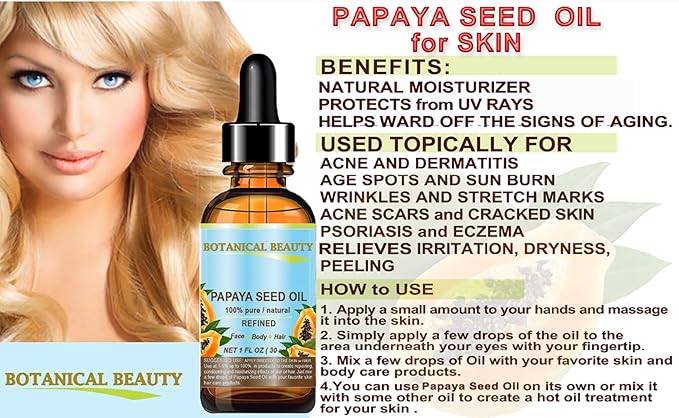 Botanical Beauty PAPAYA SEED OIL. 100% Pure / Natural / Undiluted /Refined Cold Pressed Carrier Oil. 0.5 Fl.oz.- 15 ml. For Skin, Hair And Lip Care.