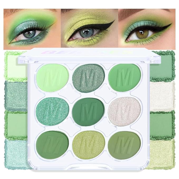 9 Colors Eyeshadow Palette Makeup,Eyeshadow Palette for Green Eyes,Blendable matte and shimmer,9 Green Eye Makeup