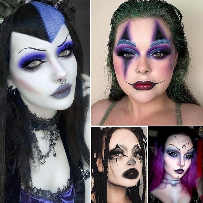 Black Blue Purple Eyeshadow Goth Makeup Palette, Matte Shimmer Dark Smoky Eyeshadow Pallet with Mirror, High Pigmented White Grey Multichrome Eyeshadow for Halloween Party Witch Costume Zombie Vampire