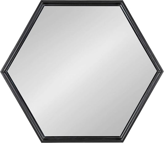 Kate and Laurel Felicia Modern Hexagon Mirror, 30" x 30", Black, Geometric Accent Mirror for Wall