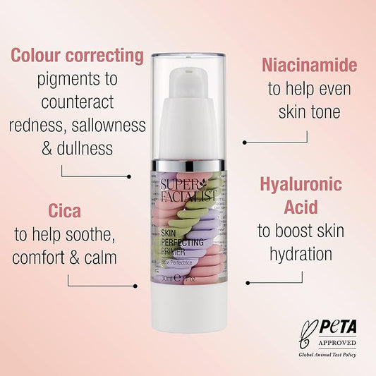 Super Facialist Skin Perfecting Primer - Base Face Primer to Hydrate, Protect & Refine with Colour Corrector Technology, Hyaluronic Acid & Niacinamide, Vegan Friendly Make Up Primer, 30ml