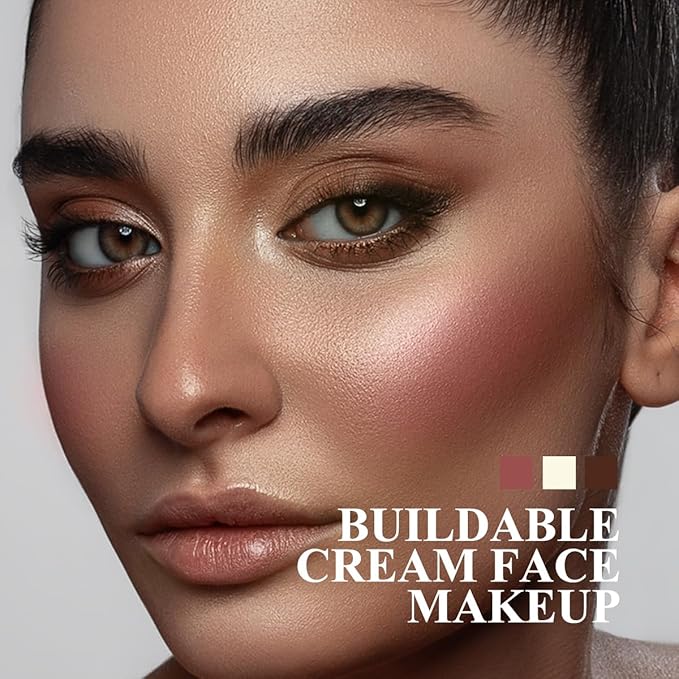 3PCS Cream Blush Highlighter Bronzer Contour Stick, Face Make up Kit Sticks for Girls and Women #HCB2 Medium to Dark