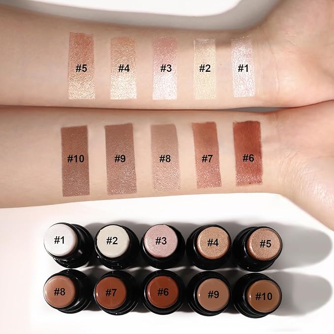 2Pcs Cream Contour and Highlighter Kit, Longwear Waterproof Formula for Brightening and Trimming Cheeks, Makeup Brush Included (#02, 08)