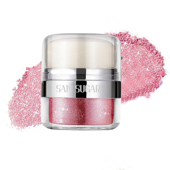 Body Shimmer Powder, Glitter Highlighter for Face, Liquid Highlighter Blush Body Glow Shimmer Powder Fairy Brightening Makeup Stick for Eyes, Hair (Pink, 1.13 Oz)