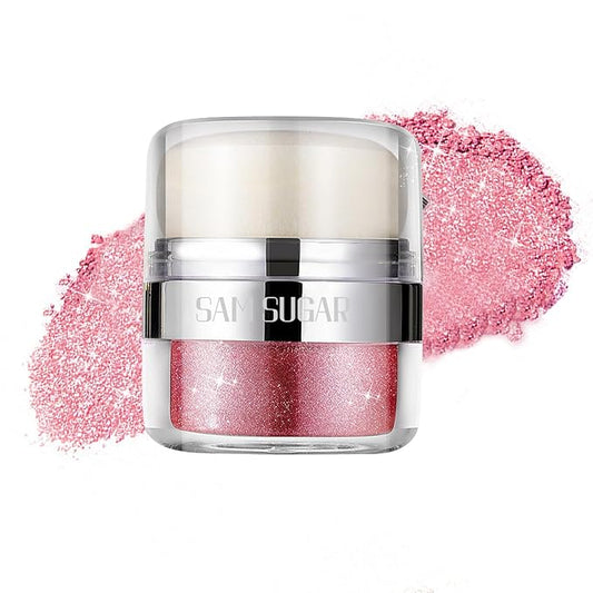 Body Shimmer Powder, Glitter Highlighter for Face, Liquid Highlighter Blush Body Glow Shimmer Powder Fairy Brightening Makeup Stick for Eyes, Hair (Pink, 1.13 Oz)