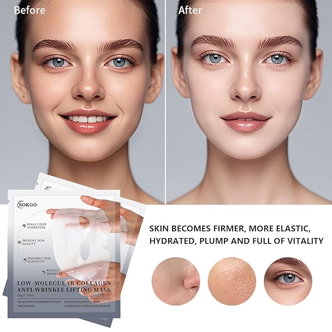 Low Molecular Weight Collagen Overnight Hydrogel Mask, Enhances Skin Elasticity, Reduces Pores, Transforms from White to Transparent Upon Absorption Skin Care Treatment