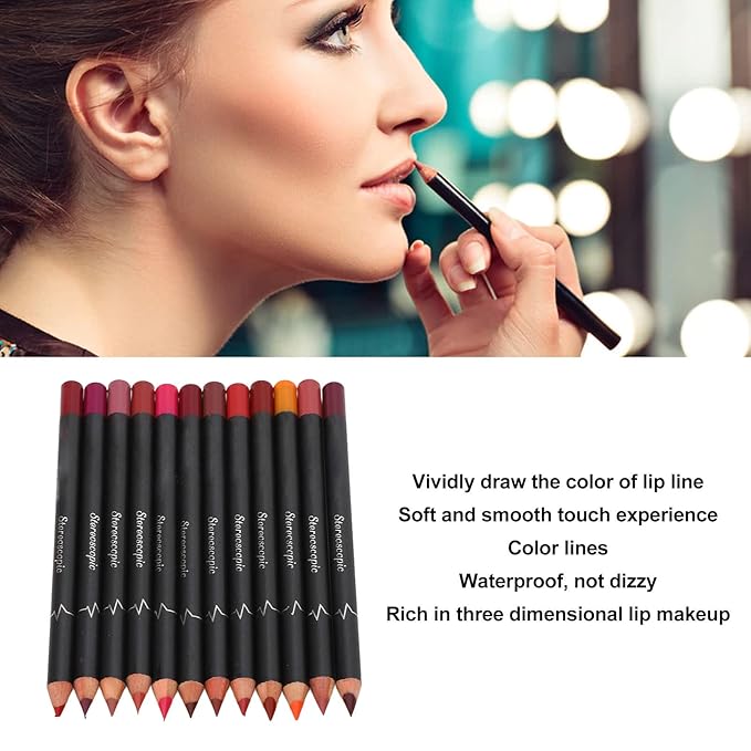 ZJchao 12Pcs Lip Liner, Contour Pencil for Girl Women, Smooth Soft Smudge Matte Long Lasting Lipstick Makeup Tool Set