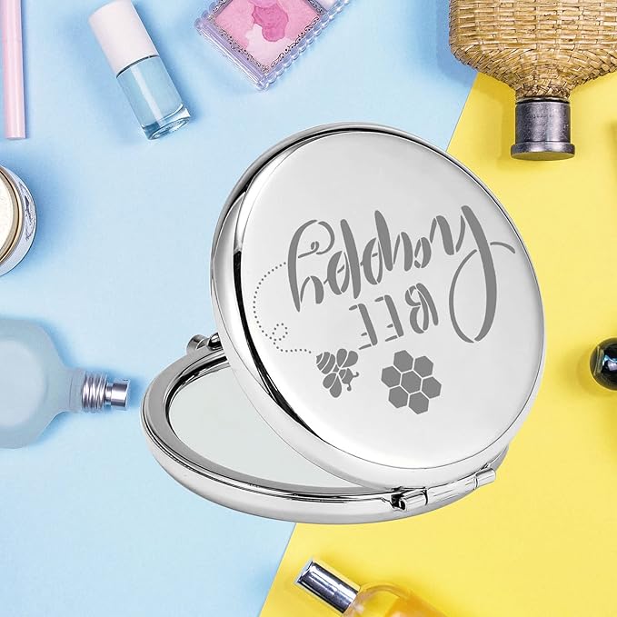 bobauna Bee Pocket Mirror with Bumble Honeybee Motivational Gift Bee Happy Makeup Mirror for Women (Bee Happy -M)