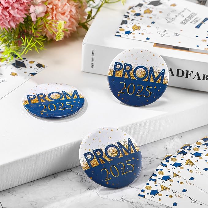 36 Sets Prom 2025 Graduation Party Favor Prom Compact Mirror for Her Him Inspirational 2025 Graduation Cards for Senior Night College Party Gifts(Blue Gold)