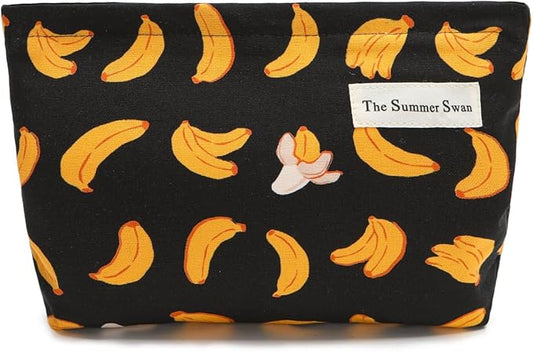 Banana Black Summer Swan | Large Floral Mid-day Clutch | Period Kit & Hygiene Skincare Bag