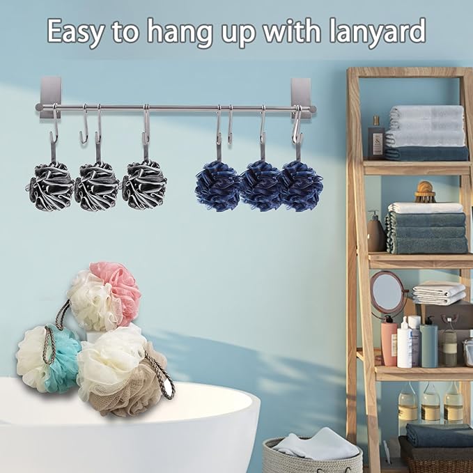 Loofah Sponge, Qewro Loofa Exfoliating Back Bath Sponge Shower Scrubber for Body, Luffa for Men Kids Women, Shower Puff Bath Pouf for use in Shower, Lufa or Loufas Flowers (5pack Blue and White)