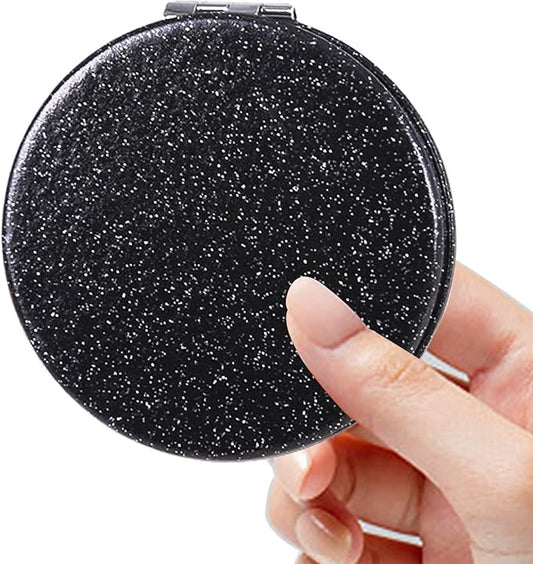 Acedada Portable Travel Makeup Mirror, Folding Handheld 2-Sided 1x/2x Magnifying Compact Mirror for Women Girls - Black