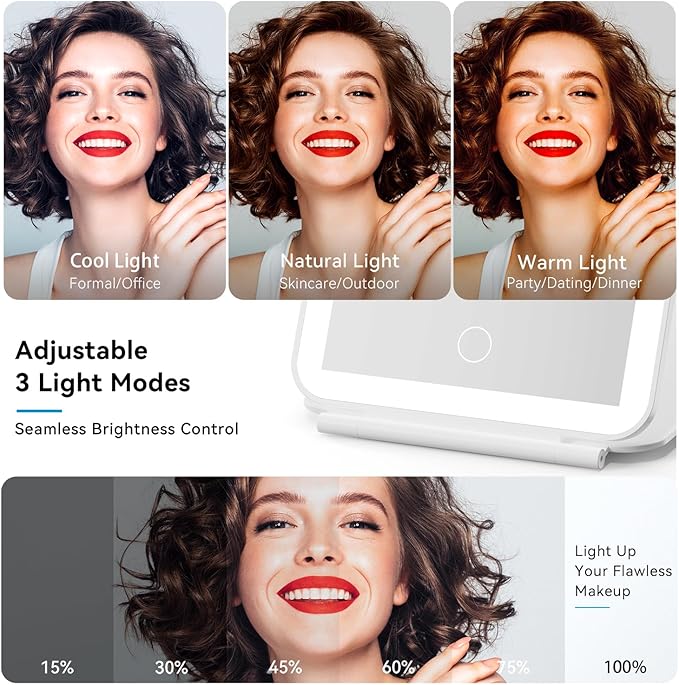 Magnifying Mirror with Light, 1X/ 30X Double Sided Makeup Mirror with 360° Rotation, Lighted Vanity Mirror with Tweezer and Rechargeable Travel Makeup Mirror with 1X/10X Magnification