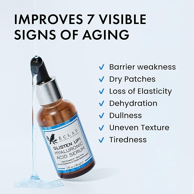 Eclat Skincare Hydrating Hyaluronic Acid Serum for Face – 2.5% Hyaluronic Acid + 3% B5, Green Tea & Jojoba Oil - Moisturizing & Plumping Formula for Smoother Skin - Stocking Stuffers for Women 1 Fl Oz