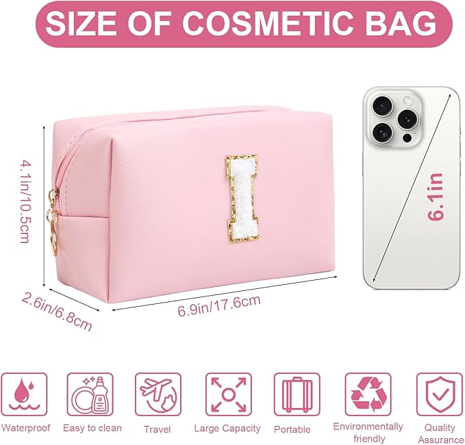 Birthday Gifts for Women Her,Travel Cute Makeup Bag,Large Capacity Cosmetic Bags for Women Makeup Pouch PU Leather Waterproof Cosmetic Bag (I, Pink)