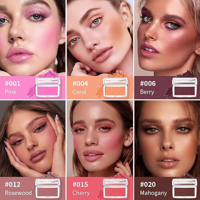 Blush Powder Palette, Multi-Use Matte Makeup Blush Palette for Cheeks, Eyes, Long-Lasting, Natural Look, Complements All Skin Tones, Vegan, High Pigmented (Cherry, Normal)