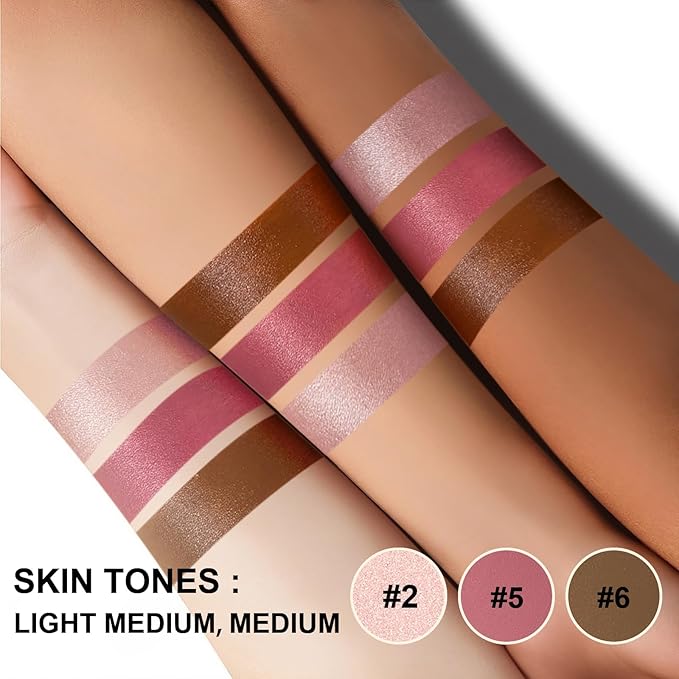 Lezero 3Pcs Contour Stick Makeup Kit, Shades with Highlighter, Blush and Bronzer Trio for Sculpt the Cheeks and Body, Long Lasting, Waterproof, Dewy & Matte Finish, LIGHT MEDIUM (02,05,06)