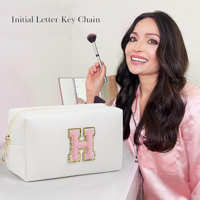 Birthday Gifts for Women Her,Travel Cute Makeup Bag,Large Capacity Cosmetic Bags for Women Makeup Pouch PU Leather Waterproof Cosmetic Bag (H, White)