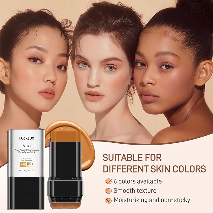 3 In 1-Luxury Anti-Wrinkle Foundation Stick， Flawless Eraser Foundation With Brush，Contour Stick Foundations Face for Women，Multi-use Makeup (Dark Color, 0.71)