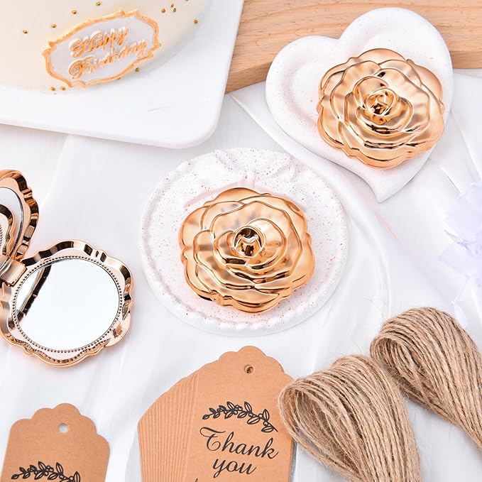 24 Pcs Rose Compact Mirror Bulk Wedding Party Favors for Guests, Rose Gold Portable Folding Travel Makeup Mirrors Set, Return Gifts for Quinceanera Bachelorette Wedding Bridal Shower Party Souvenirs