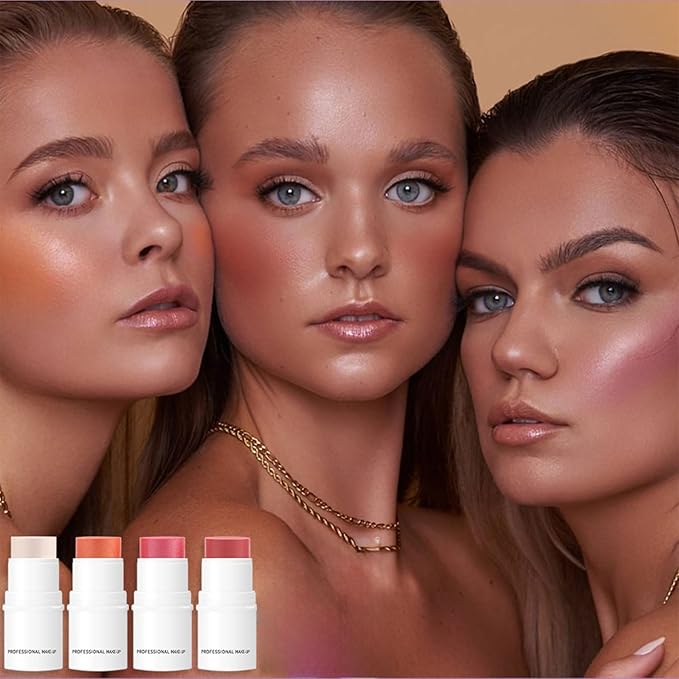 Blush Multi Stick, Lightweight & Blendable, Non-greasy & Waterproof, For Eyes, Lips & Cheeks, Highlight Contouring blush, Perfectly Blended, Contour Stick (SET 4, 2 in 1)