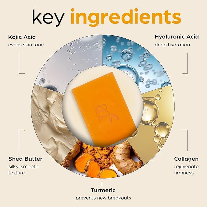 Artnaturals Kojic Acid Soap + African Net Sponge (2 pack X 142g Turmeric bars) Dark spot remover & Scars - Original Japanese Complex Vitamin C, Hyaluronic Acid, retinol, shea butter (Citrus)