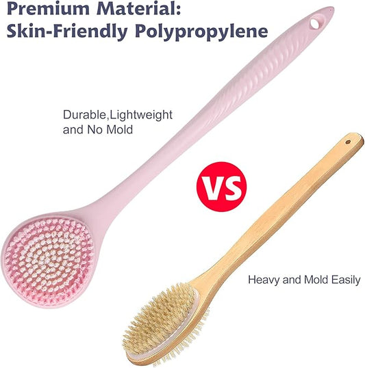 BEDELITE Back Bath Brush Long Handle for Shower - Soft Shower Brush for Men & Women,Back Brush Scrubber(16.4" Long), Skin Exfoliator for Bath Scrubber Body Brush(Pink)