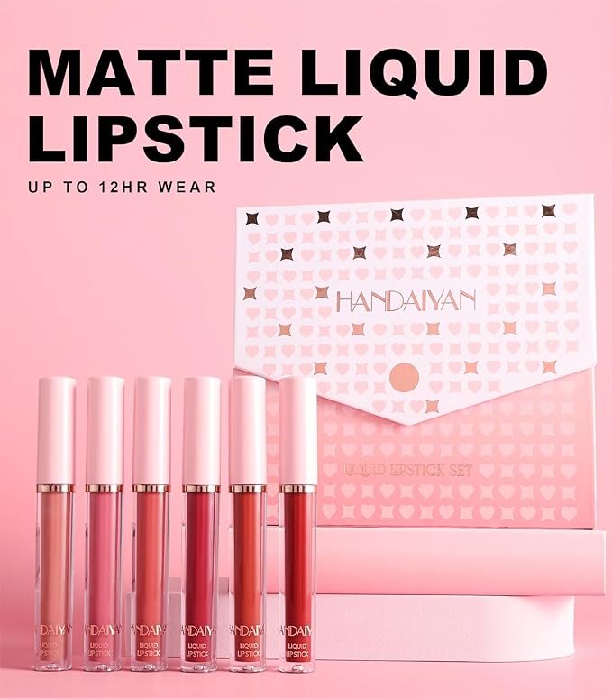 6Pcs Nude Matte Liquid Lipstick Set, Waterproof Long Lasting Non-Stick Cup Nude Lipstick 24 Hour Not Fade Brown Red Matte Lipstick Lip Gloss Makeup Mother's Day Gifts for Women (Gift Set A)