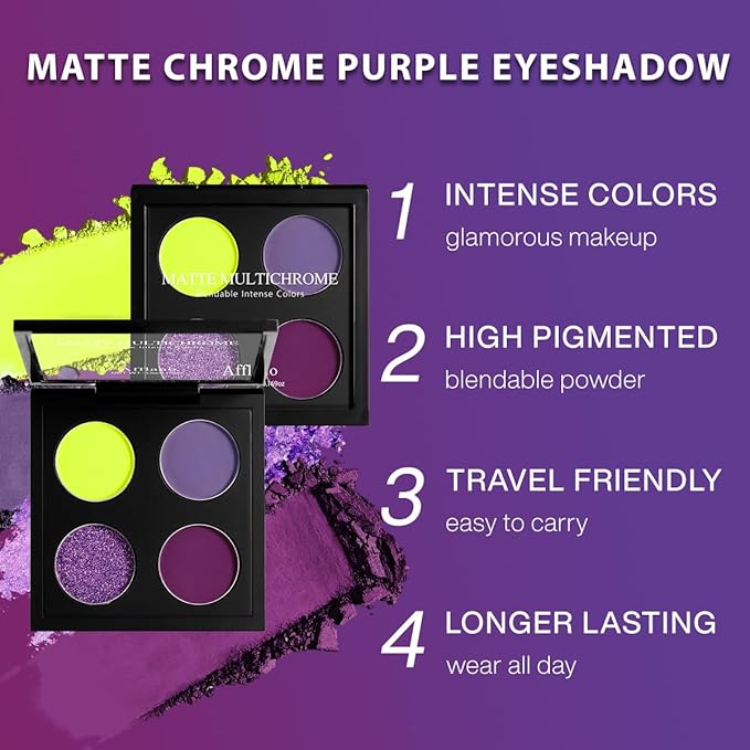 Afflano Duochrome Eyeshadow Palette, Multichrome Purple Eyeshadow Palette, Ultra-Pigmented Purple and Yellow Shades, Matte Metallic Finish