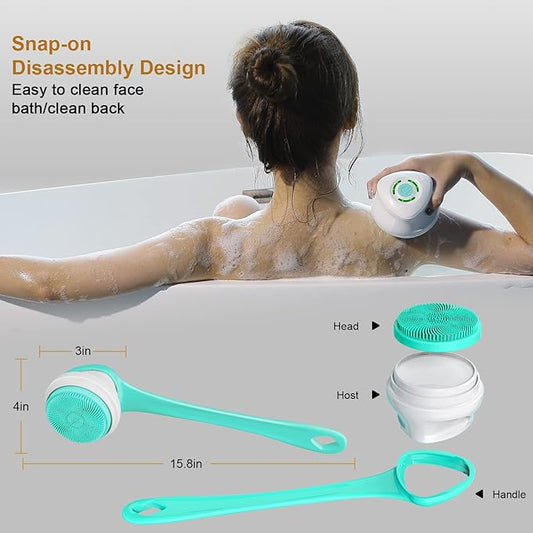 Electric Shower Body Brush, 5 in 1 Back Brush Long Handle for Shower Brush, Used for Body Cleaning Exfoliating Massage, Body Scrubber with 5 Rotating Brush Heads