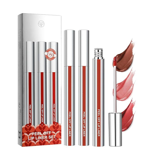 Peel Off Lip Stain Liner Set，3 Colors Lip Gloss Longlasting Waterproof Nonstick