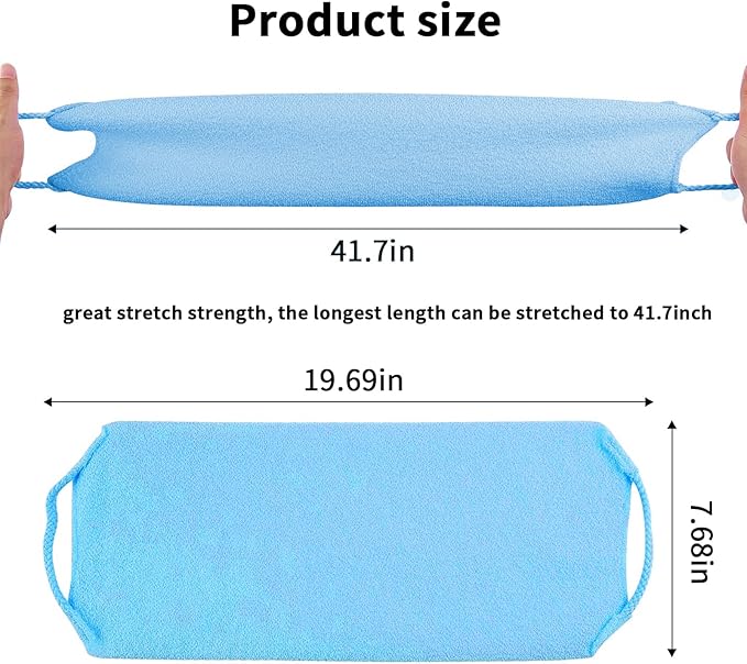 2 Pack Exfoliating Back Scrubber with Handles,Nylon Back Exfoliator Extended Length Back Washers Stretchable for Body Cleans Skin Massages for Women Men(Blue)