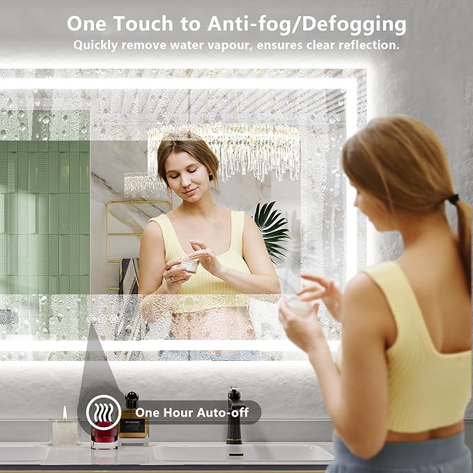 68x36 Inch LED Bathroom Mirror with Lights Front and Backlit Lighted Vanity Mirror for Bathroom Wall with 3 Colors Dimmable Anti-Fog Memory Shatter-Proof IP54 Waterproof Horizontal/Vertical