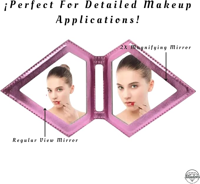 Makeup Mirror| Small Cute for Purse|2X/1X Magnifying| Your Womens Fashion| Travel Portable Slim Compact Mirror| Leather Gorgeous Elegant Iridescent Diamond Shape Women| Graduation Stylish