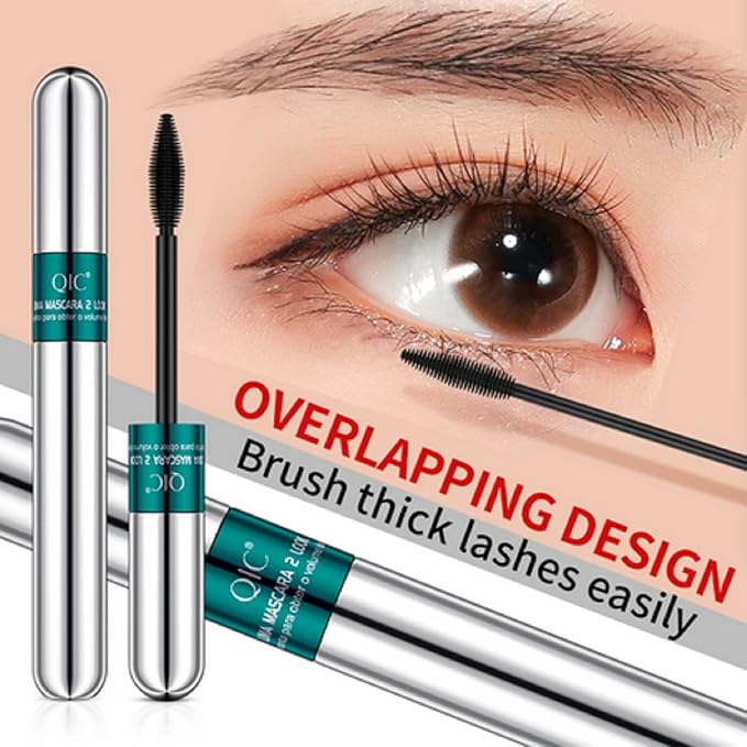 2 Pack Lash Cosmetics Mascara 5x Longer Lash Mascaras, 2 in 1 Black Mascara Waterproof Volume and Length Eye Cosmetics, Long-Lasting Natural Liquid Eyelash Mascaras Black Makeup