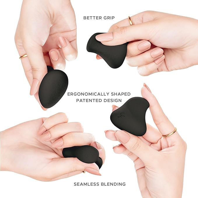Complexion Pro Beauty Blender Sponge, Black, 3 Piece Set - Ergonomic Makeup Sponge and Beauty Blender, Essential Make up and Blending, Multipurpose Makeup Kit Facial Sponge