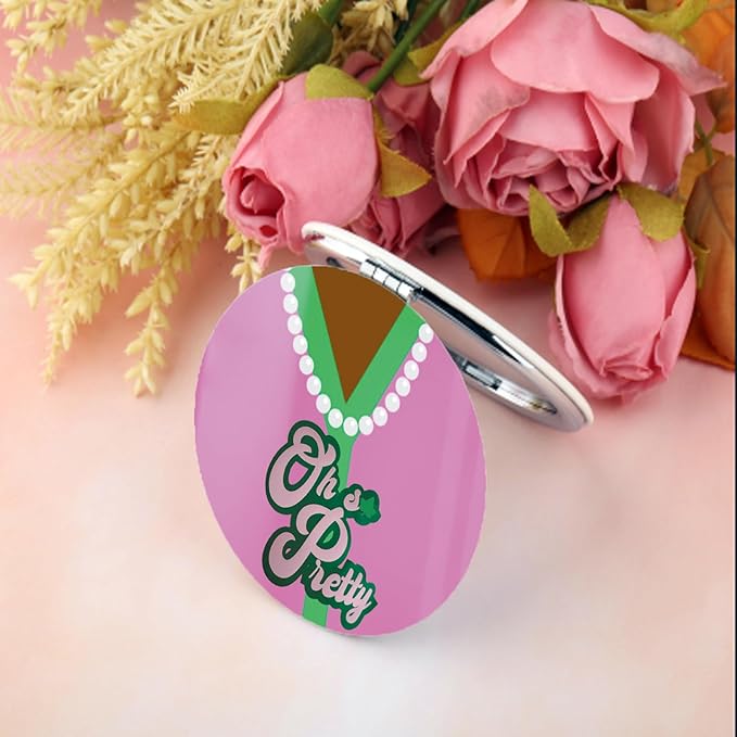 BEKECH OH Pretty Gift Pink and Green Pearl Compact Mirror Sorority Gift Greek Sorority Makeup Mirror