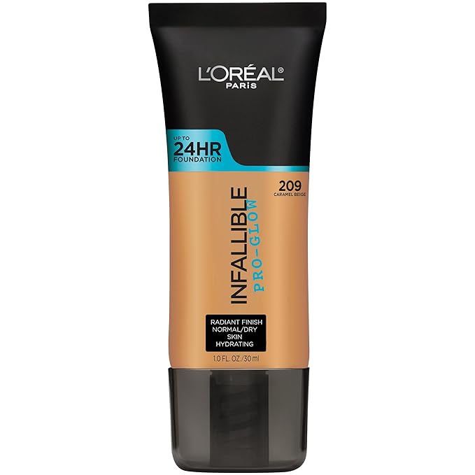 L'Oreal Paris Makeup Infallible Up to 24HR Pro-Glow Foundation, Caramel Beige, 1 fl oz.