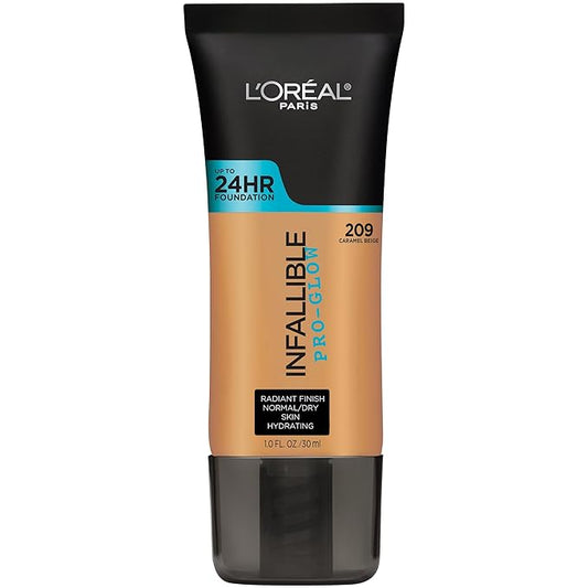 L'Oreal Paris Makeup Infallible Up to 24HR Pro-Glow Foundation, Caramel Beige, 1 fl oz.