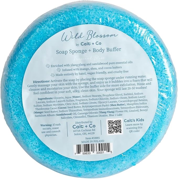 Soap Sponge and Exfoliating Body Buffer, 7 Ounce Scrub with Shea Butter and Essential Oils, Tropical Bliss