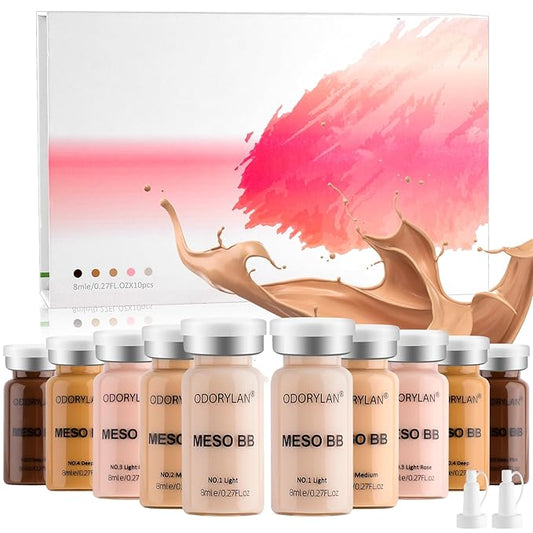 BB Facial Glow Serum Starter Kit Hydration Essence Foundation Skin Care Kit 0.27 oz 10 vials, Combined with Niacinamide and Peptides to Lighten Skin Tone Anti-Aging Foundation 5-mix pack