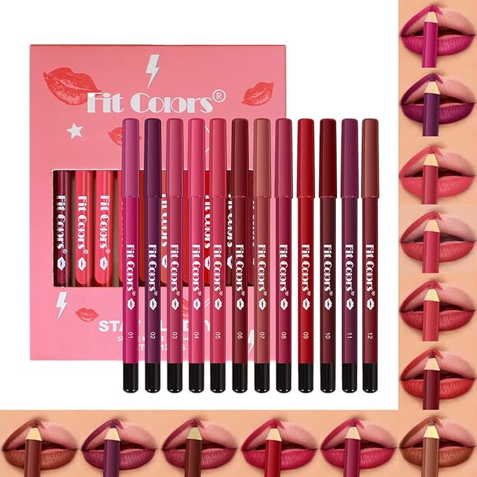 12Pcs Matte Lip Liner Set,Creamy Velvet Lipstick,One Step Lips Makeup Kit,Waterproof Long Lasting Smooth High Pigmented Lip Pencil for Daily