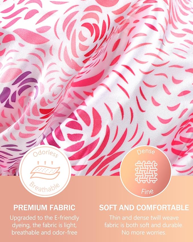 mikimini Medium Shower Cap for Women 2 Pack, Double Layer Waterproof, Reusable, Washable, Romantic Petal Design, Floral Print